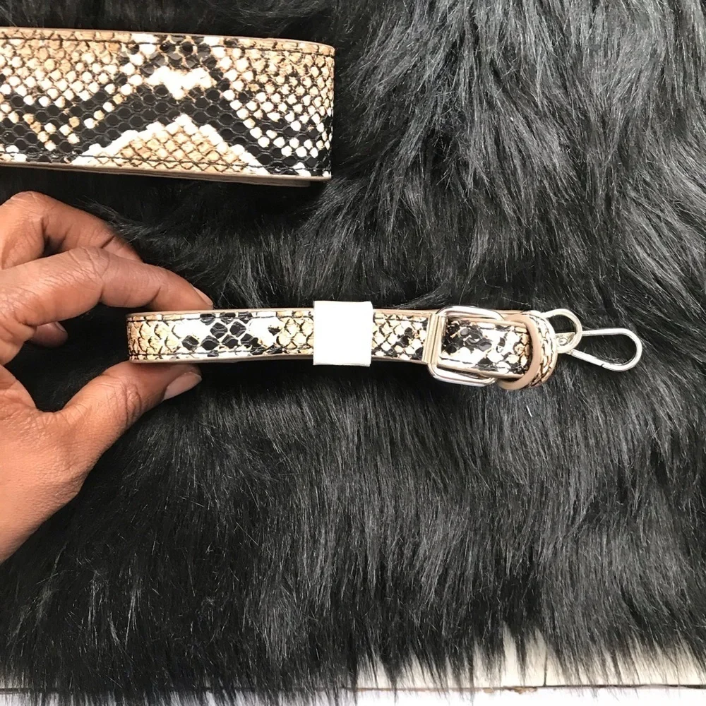 TAUPE LEATHER SHOULDER BAG SNAKESKIN PRINT STRAP